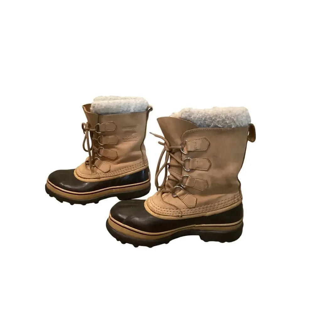 Sorel Mens Caribou Winter Boots US 6 EU 37 Fleece Trim Nubuck Rubber Snow Boots